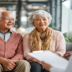 An elderly couple asking their doctor questions about Stem Cell Therapy