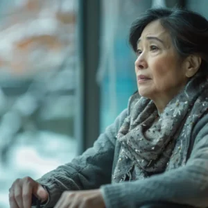 Middle aged asian woman suffering from Multiple Sclerosis, in need of Stem Cell Therapy to treat her condition