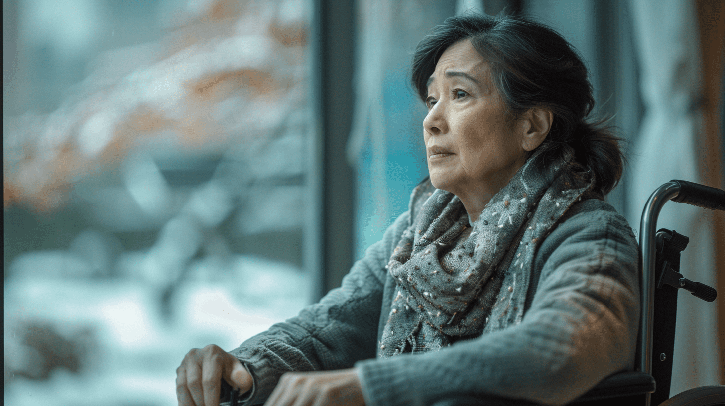 Middle aged asian woman suffering from Multiple Sclerosis, in need of Stem Cell Therapy to treat her condition