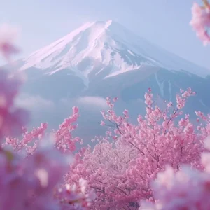 An image of Mount Fuji, with Pink blossom flowers, showing Japan as a great destination for Stem Cell Therapy