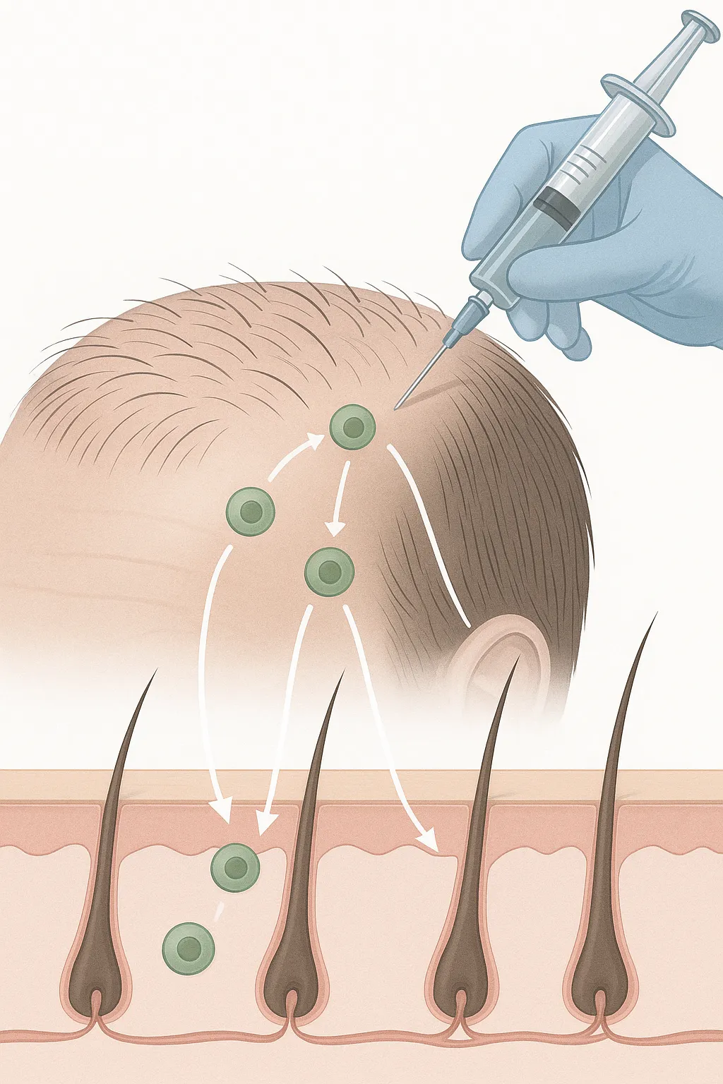 Paracrine signaling is the process where stem cells release molecules that help support nearby hair follicles without becoming hair themselves. Source Alttreatment.io (link to this page)
