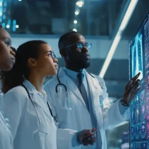 An image of Stem Cell Researchers analysing lung scans for their COPD trial