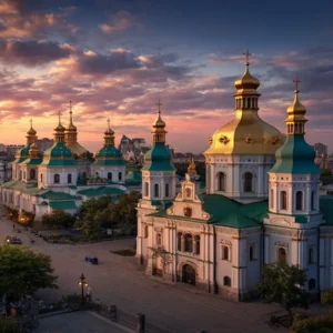 St. Sophia’s Cathedral in Kyiv, symbolizing Ukraine’s medical and legal framework, where stem cell therapy is strictly regulated and limited to approved treatments.