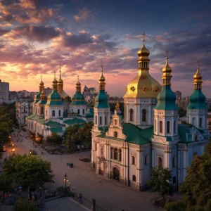 St. Sophia’s Cathedral in Kyiv, symbolizing Ukraine’s medical and legal framework, where stem cell therapy is strictly regulated and limited to approved treatments.