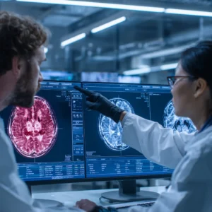 Stem Cell researchers analysing a patients brain scans after ALS Stem Cell Treatment