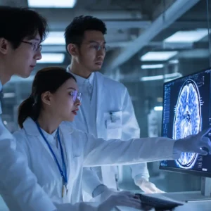 Stem Cell researchers analysing a patients brain scans after ALS Stem Cell Treatment