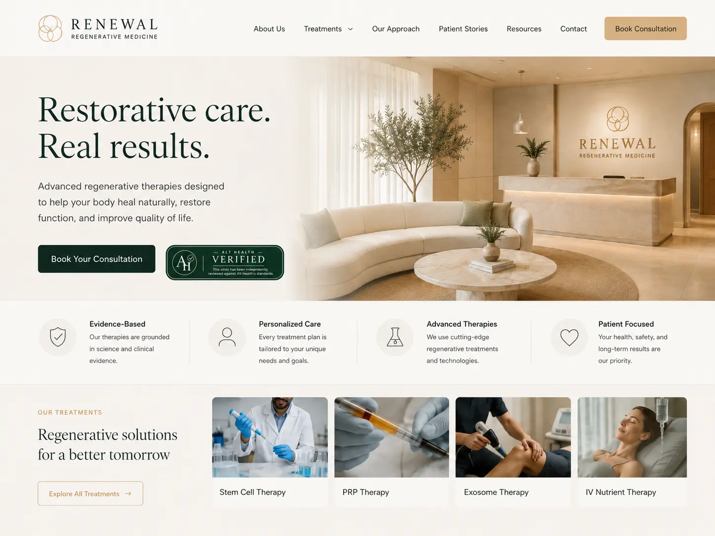 Example clinic website displaying Alt Health Verified badge