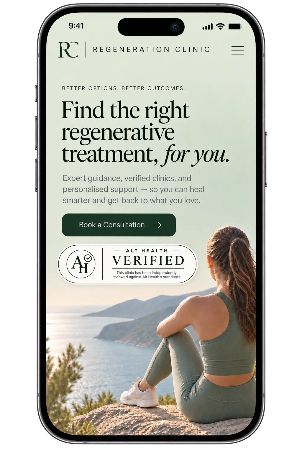 Mobile clinic website displaying Alt Health Verified badge