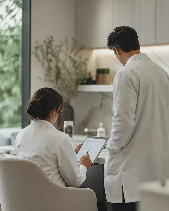 Medical team reviewing patient information together